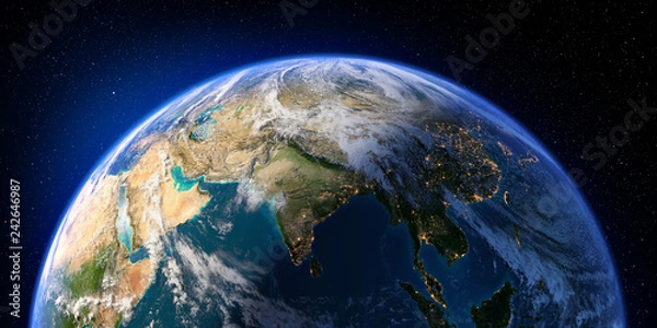 Fototapeta Planet Earth with detailed relief and atmosphere. Day and Night. India. 3D rendering. Elements of this image furnished by NASA