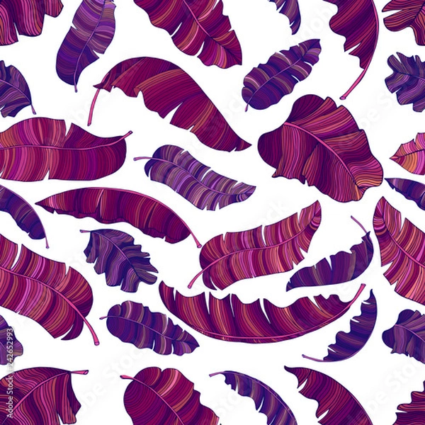 Fototapeta A seamless pattern of exotic, vibrant purple leaves of a banana.