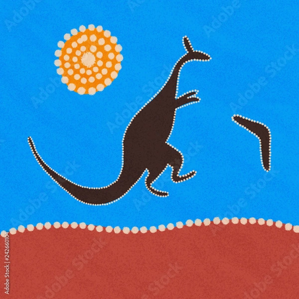 Fototapeta Australian Aboriginal styled dot painting artwork of a kangaroo. Original digital illustration.