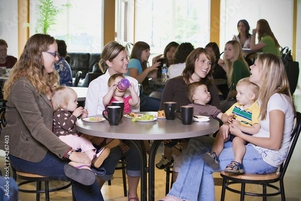 Obraz Group Of Young Mothers Relaxing In Cafe