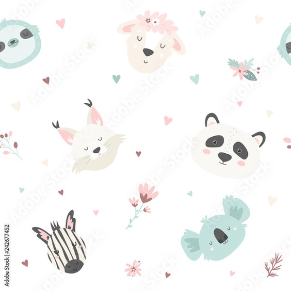 Fototapeta Cute seamless pattern with animals. For prints
