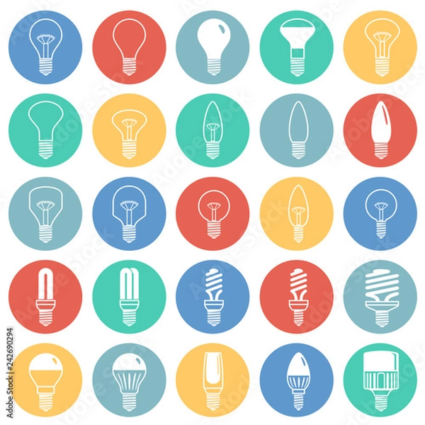 Fototapeta Lamp icons set on color circles background for graphic and web design, Modern simple vector sign. Internet concept. Trendy symbol for website design web button or mobile app