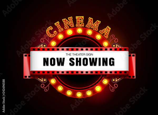 Obraz Theater sign theater glowing circle retro style cinema neon sign