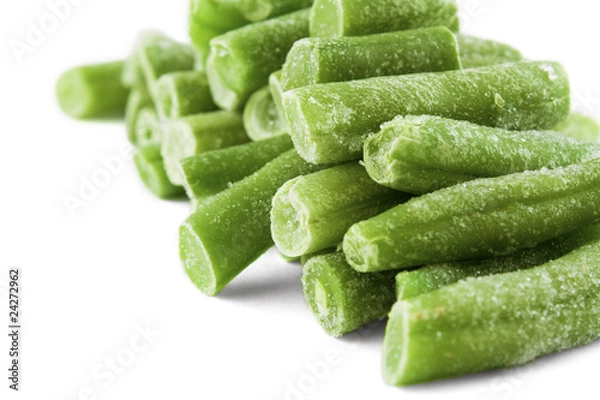 Fototapeta group of frozen french beans isolated over white