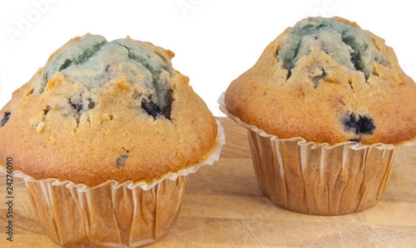 Obraz two muffins on chopping block isolated on white