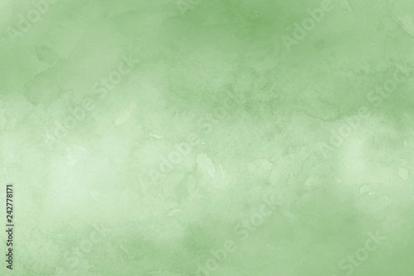 Fototapeta Green ink and watercolor textures on white paper background. Paint leaks and ombre effects. Hand painted abstract image.