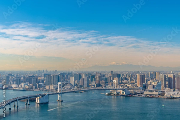 Obraz レインボーブリッジと富士山の空撮