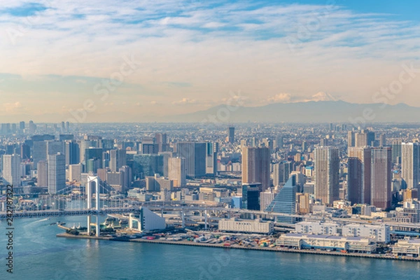 Fototapeta 芝浦周辺と富士山の空撮