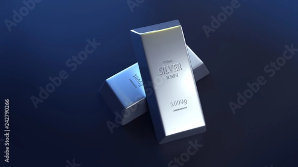 Obraz 3D Silver Bar, Precious Metals (3D Rendering)