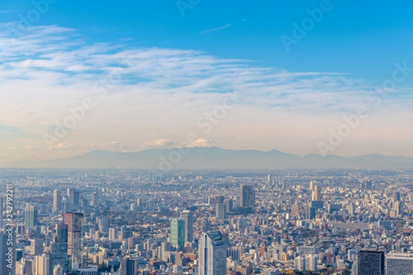 Fototapeta 富士山と東京ビル群の空撮