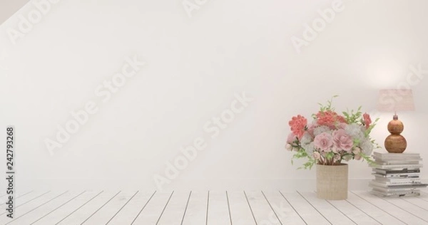 Obraz White empty room. Scandinavian interior design. 3D illustration