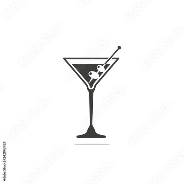 Fototapeta Monochrome vector illustration of icon martini with olive isolated on white background.