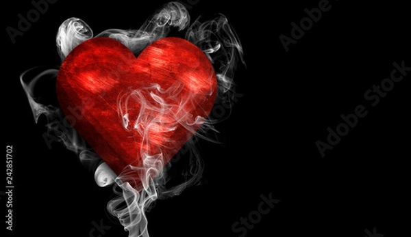 Fototapeta Romantic red love heart with smoke on background for copy space
