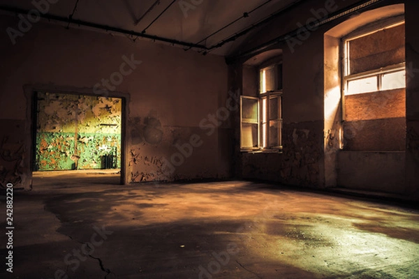 Obraz Dark interior inside abandoned old factory building 