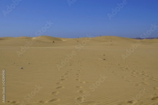 Fototapeta The Maspalomas Dunes (Spanish: Dunas de Maspalomas), against a clear blue sky