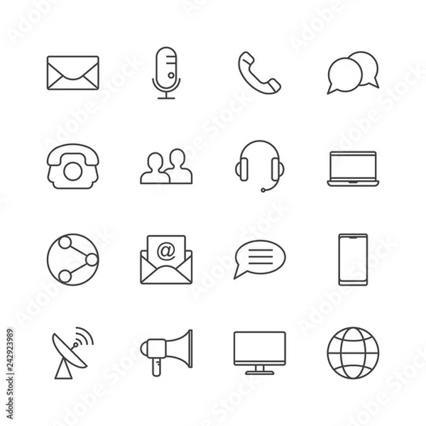 Fototapeta Simple set of media and communication icons. Vector line icon