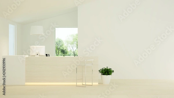 Fototapeta Reception counter interior 3D rendering in hotel - minimal style	