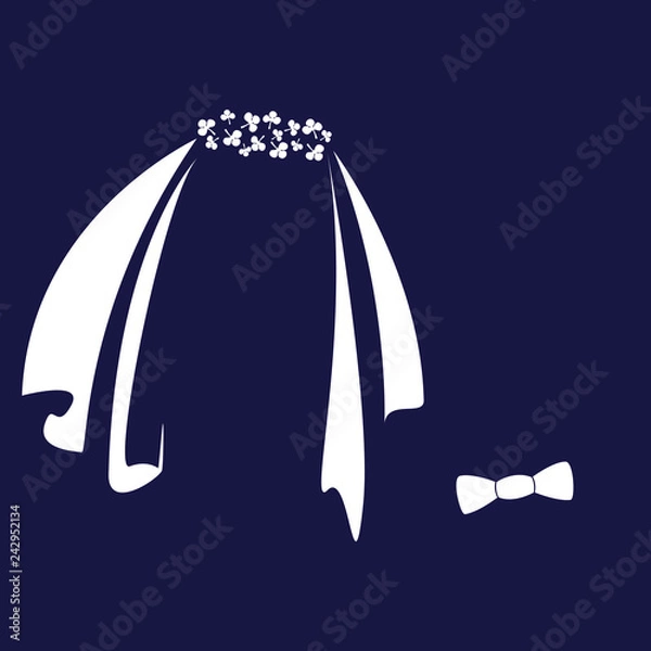 Obraz Icon symbols of the bride and groom.Stylized graphic illustration for wedding design. Isolated vector on blue background.