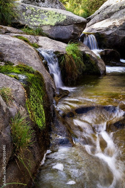 Fototapeta small rapid waterfalls created by a river when passing between stones