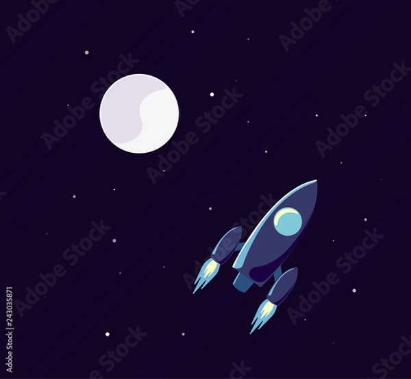 Fototapeta Spaceship in front of the planet, with stars in the background. Vector illustration eps 10,