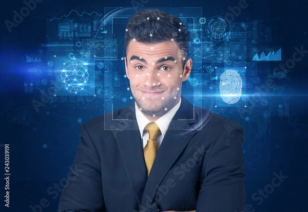 Fototapeta Biometric verification -  face and fingerprint detection concept