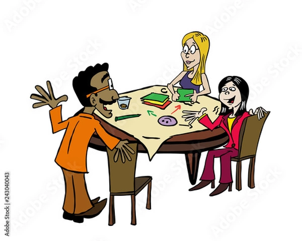 Fototapeta Three people in collaborative work mode - world cafe