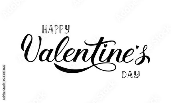 Obraz Happy Valentines Day calligraphy lettering isolated on white. Hand drawn celebration poster. Easy to edit vector template