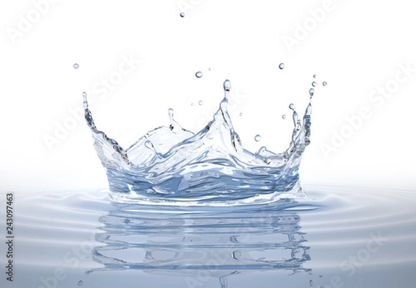 Fototapeta Korona wodna rozpryskuje się w basenie wodnym na białym.