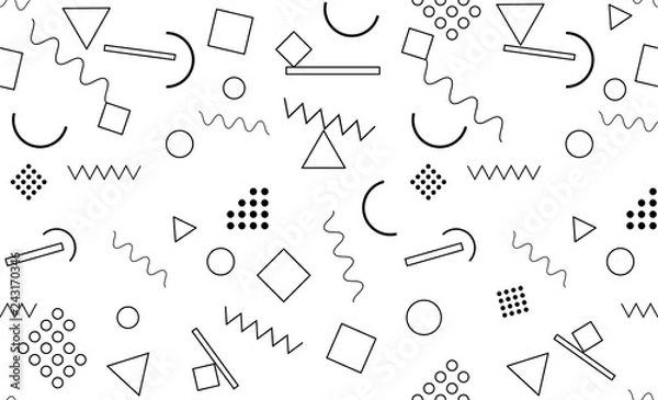 Obraz 80s Memphis style, seamless pattern, black and white background,isolated.