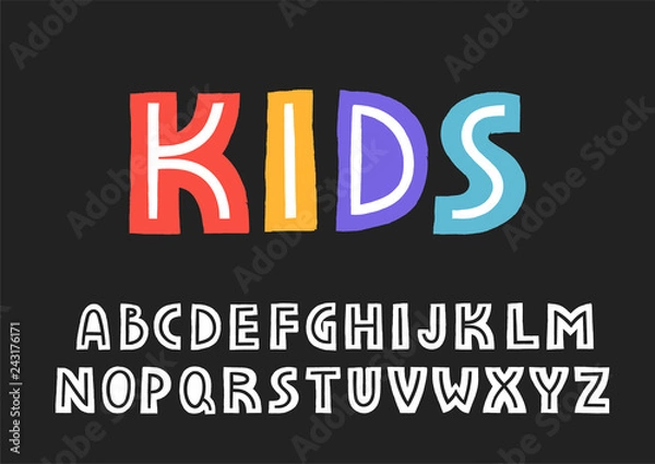 Fototapeta Vector uppercase display alphabet with texture border and the line inside the letters