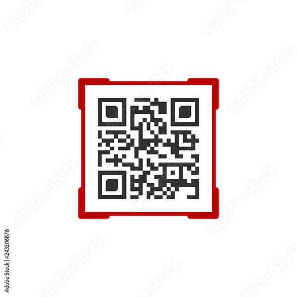 Fototapeta qr code with red frame label contains product information, advertising or e-payment. vector illustration isolated on white background.