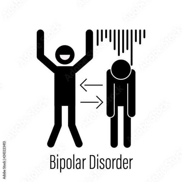 Fototapeta Bipolar mental disorder icon. Vector illustration show sign and symtom of bipolar disorder on mania and depression behaviors