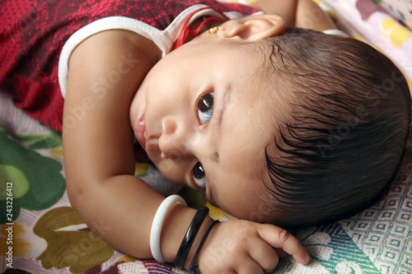 Obraz small cute boy baby close up