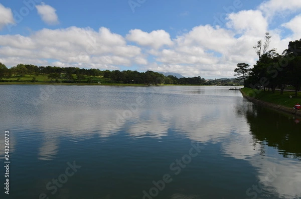Fototapeta landscape with lake and clouds in Vietnam