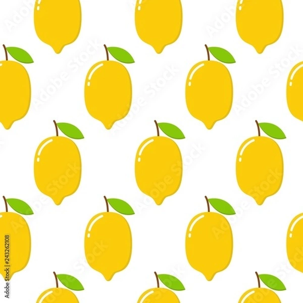 Fototapeta seamless pattern with lemons on the white background. Vector illustration.