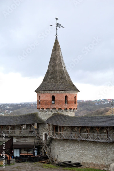 Fototapeta View of the courtyard from the fortress wall of Kamyanets-Podilsky castle.