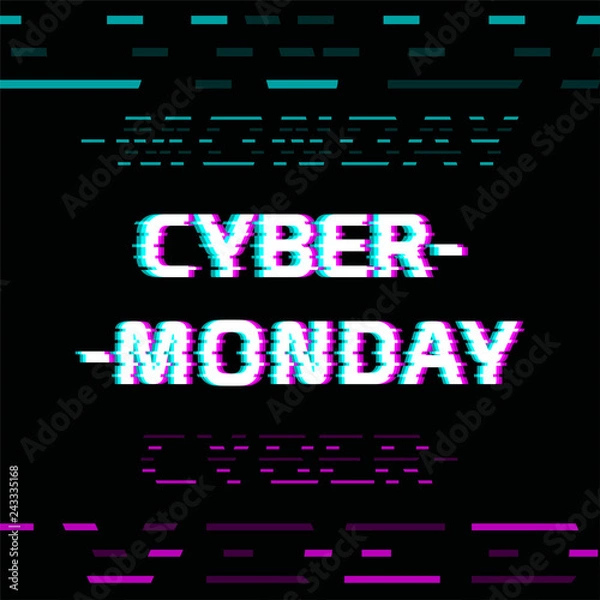 Obraz Cyber monday glitch effect text on black screen background