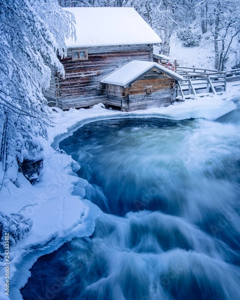 Obraz Blue winter river cabin 