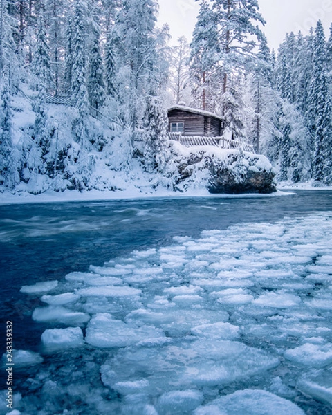 Obraz Blue winter river cabin 