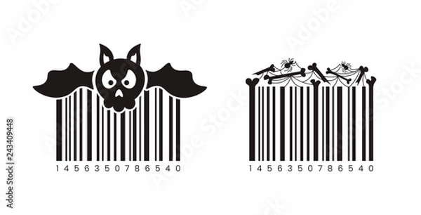Fototapeta Barcodes vector set bat skull and spider with bones