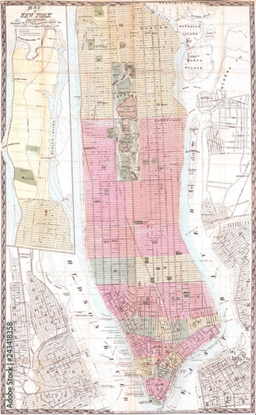 Fototapeta Stara Mapa Nowego Jorku, 1865, Dripps