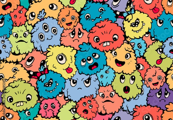 Obraz Cute funny monsters seamless pattern. Colorful charecters background
