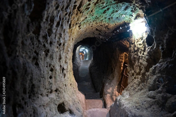 Obraz underground ancient stone tunnel with lights