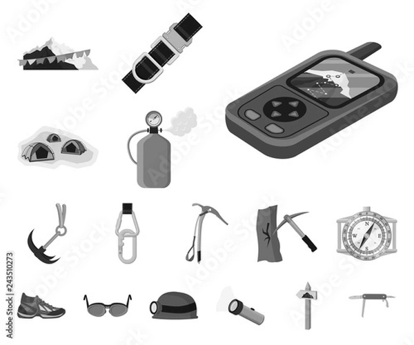 Fototapeta Vector illustration of mountaineering and peak icon. Collection of mountaineering and camp stock symbol for web.