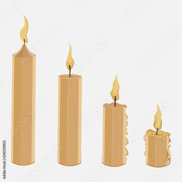 Fototapeta a set of burning wax candles, romantic nastraenie, decoration of