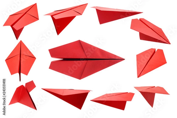 Obraz Red paper plane  isolated on a white background