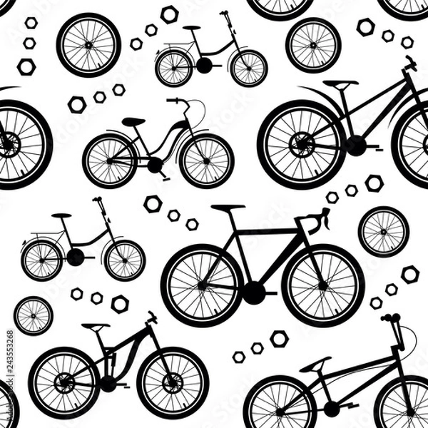 Fototapeta Bicycles. Seamless pattern of bicycle parts.