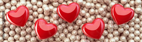 Fototapeta Czerwone serca na tle pereł