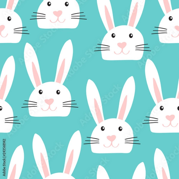 Fototapeta Cute seamless pattern with white easter bunny
