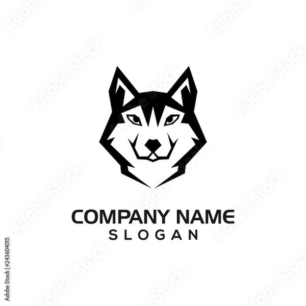 Fototapeta Silhouette husky dog for logo template or design resource.